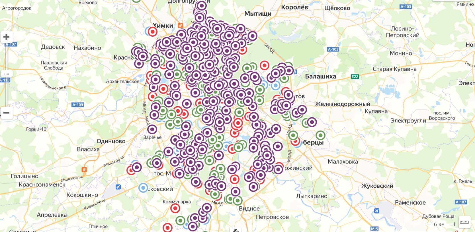 Карта распространения коронавируса в Москве