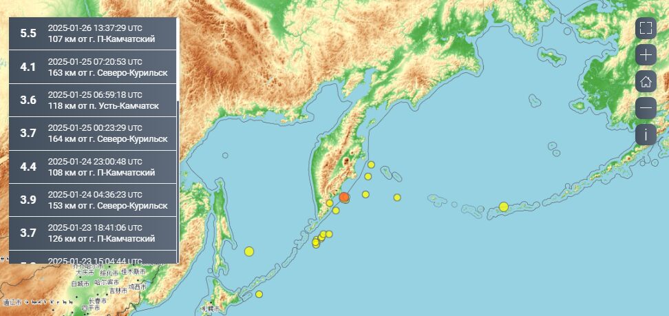Единая геофизическая служба РАН: у берегов Камчатки произошло сильное землетрясение